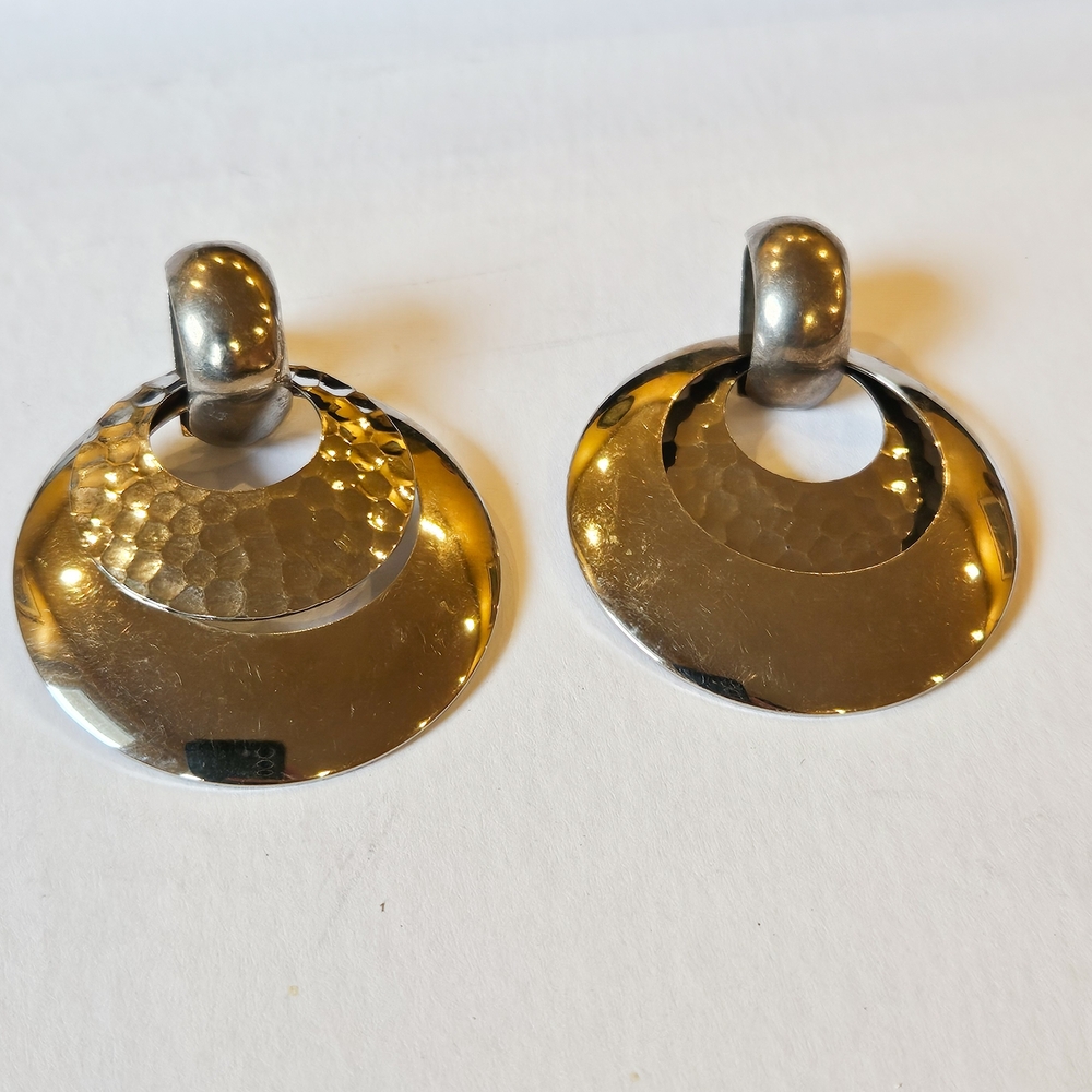 Silver-Tone Hammered Disc Drop Earrings